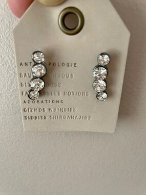 Anthropologie Sparkling Crystal Drop Earrings in Gunmetal nwt